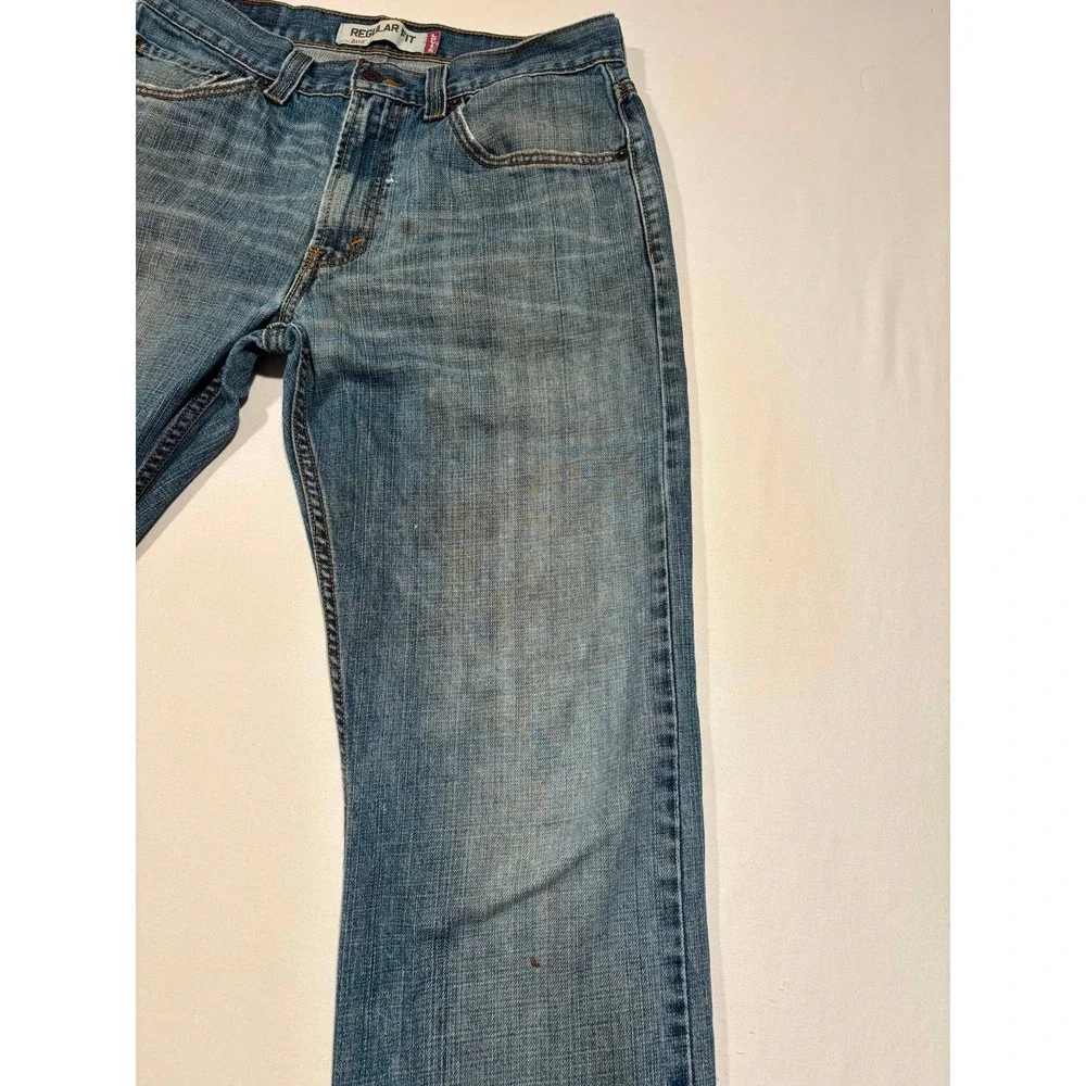 Levis 505 Regular Fit Jeans Mens W32 L32 Medium Wash Distressed Straight Leg